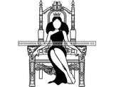 No Face Black Queen Sitting On Throne In BW  Crowned Afro Hair  SVG JPG PNG Vector Clipart Cricut Silhouette Cut Cutting