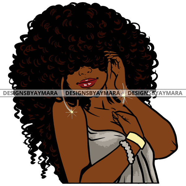 Big Curly Afro Black Woman In Gray Dress  SVG JPG PNG Vector Clipart Cricut Silhouette Cut Cutting
