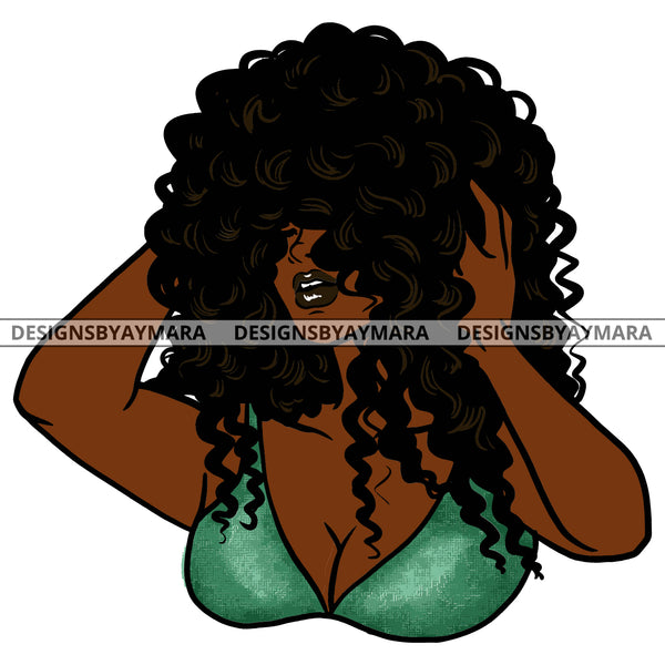 Big Curly Hair  Black Woman In Green Dress  SVG JPG PNG Vector Clipart Cricut Silhouette Cut Cutting