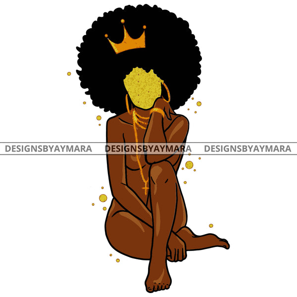 Crowned Black Queen Nude No Face Big Afro  SVG JPG PNG Vector Clipart Cricut Silhouette Cut Cutting