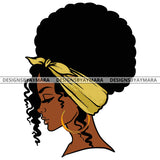 Black Woman Afro With Gold Yellow Headwrap Gold Loops  SVG JPG PNG Vector Clipart Cricut Silhouette Cut Cutting