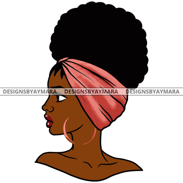 Black Woman Afro With Pink Headwrap Gold Loops  SVG JPG PNG Vector Clipart Cricut Silhouette Cut Cutting