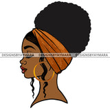 Black Woman Afro With Bronze Brown Headwrap Gold Loops  SVG JPG PNG Vector Clipart Cricut Silhouette Cut Cutting
