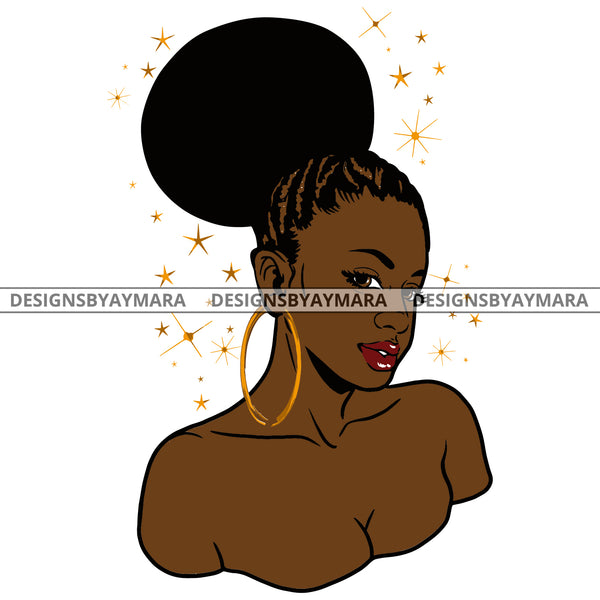 Black Woman Braids Red Lips Gold Hoops  SVG JPG PNG Vector Clipart Cricut Silhouette Cut Cutting