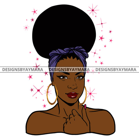 Black Woman Purple Headwrap Red Lips Gold Hoops  SVG JPG PNG Vector Clipart Cricut Silhouette Cut Cutting