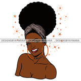 Black Woman Gray Headwrap Red Lips Gold Hoops  SVG JPG PNG Vector Clipart Cricut Silhouette Cut Cutting