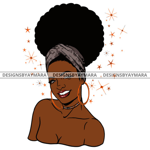 Black Woman Gray Headwrap Red Lips Gold Hoops  SVG JPG PNG Vector Clipart Cricut Silhouette Cut Cutting