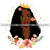 Crown Queen Long Hair Black With Dark Pink Flowers SVG JPG PNG Vector Clipart Cricut Silhouette Cut Cutting