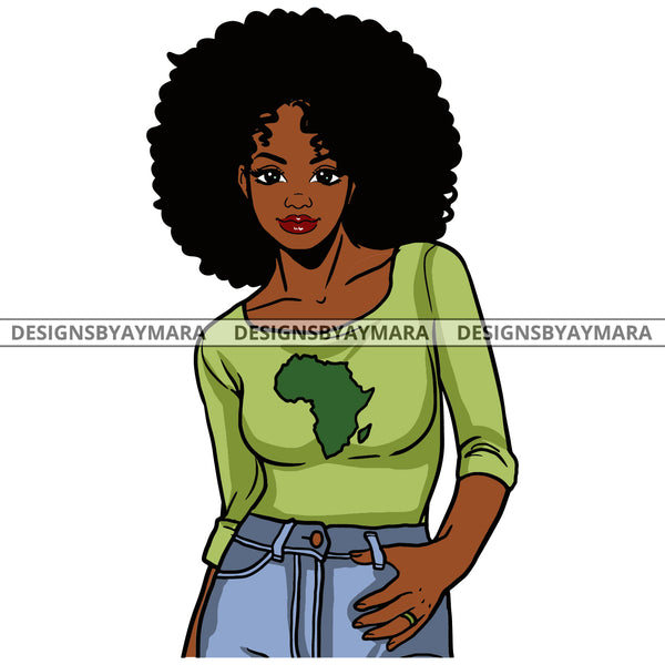 Black Woman In Jeans Green Shirt Africa SVG JPG PNG Vector Clipart Cricut Silhouette Cut Cutting