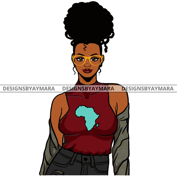 Black Woman In Gray Jeans Tank Top Africa SVG JPG PNG Vector Clipart Cricut Silhouette Cut Cutting