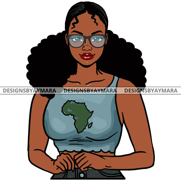 Black Woman Eyeglasses Jeans Tank Top Africa SVG JPG PNG Vector Clipart Cricut Silhouette Cut Cutting