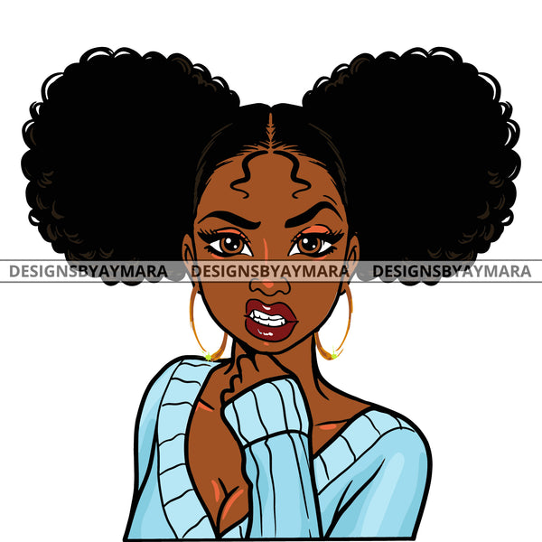 Sassy Black Woman Snarling In Blue Sweater SVG JPG PNG Vector Clipart Cricut Silhouette Cut Cutting
