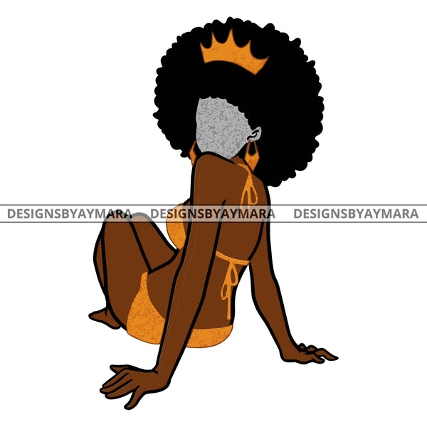 Crowned Black Queen In Bathing Suit  No Face Big Afro  SVG JPG PNG Vector Clipart Cricut Silhouette Cut Cutting