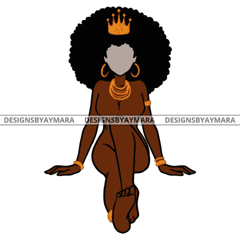 Crowned Black Queen In Nude No Face Big Afro  SVG JPG PNG Vector Clipart Cricut Silhouette Cut Cutting