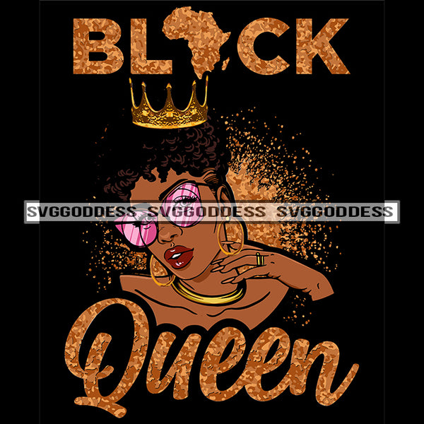 Black Queen Crowned Golden SVG JPG PNG Vector Clipart Cricut Silhouette Cut Cutting