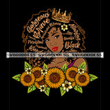 Black Queen With Positive Words In Hair And Sunflowers SVG JPG PNG Vector Clipart Cricut Silhouette Cut Cutting