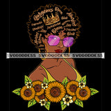 Black Queen Words In Hair Crowned With Sunflowers Purple Sunglasses SVG JPG PNG Vector Clipart Cricut Silhouette Cut Cutting