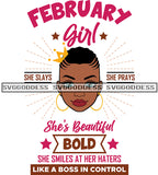February Birthday Black Woman Girl Bold Short Hair Crown Pink Boss SVG JPG PNG Vector Clipart Cricut Silhouette Cut Cutting