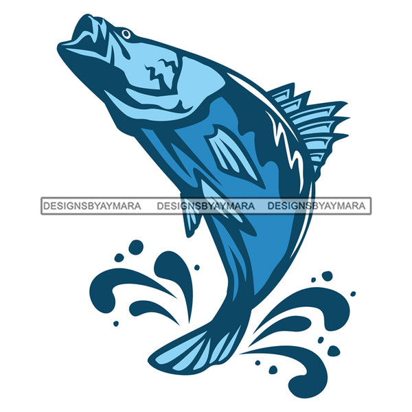 Blue Fish Logo Jumping Fish Splash SVG JPG PNG Vector Clipart Cricut Silhouette Cut Cutting