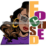 Afro Black Woman Sunglasses Shades Focused Long Brown Hair Purple Top Word Focused Red Lips SVG JPG PNG Vector Clipart Cricut Silhouette Cut Cutting