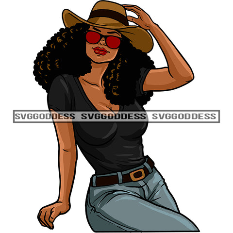 Cowgirl Afro Woman Hat Urban Western Boss Lady Queen Melanin Nubian SVG PNG JPG Cutting Files For Silhouette Cricut More