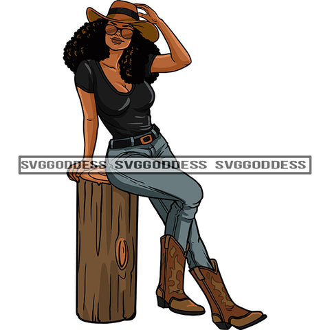 Cowgirl Afro Woman Hat Boots Cowboy Urban Western Boss Lady Queen Melanin Nubian SVG PNG JPG Cutting Files For Silhouette Cricut More