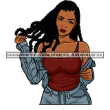 Black Woman In Jean Jacket Tank Top And Jeans Long Braids SVG JPG PNG Vector Clipart Cricut Silhouette Cut Cutting