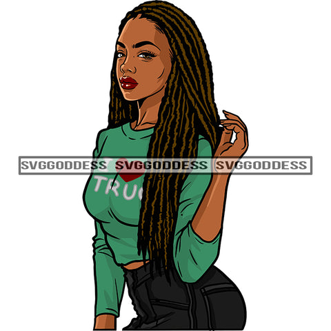 Black Woman With Locs Dreads Green Top SVG JPG PNG Vector Clipart Cricut Silhouette Cut Cutting