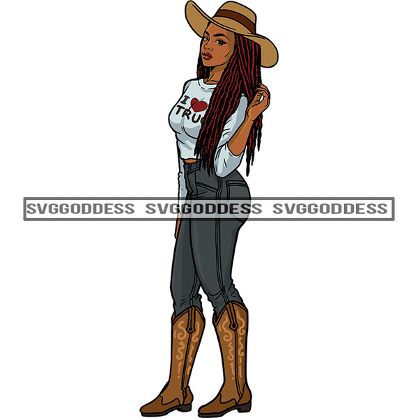 Cowgirl Afro Woman Hat Boots Cowboy Urban Western Boss Lady Queen Melanin Nubian SVG PNG JPG Cutting Files For Silhouette Cricut More