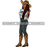 Black Woman In Cowboy Hat With Locs Dreads Jeans And Cowboy Boots SVG JPG PNG Vector Clipart Cricut Silhouette Cut Cutting