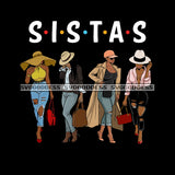 Sista's With Afro In Long Pants Sistas Best Friends Melanin Wearing Hat Black Background SVG JPG PNG Clipart Cricut Silhouette Cut Cutting