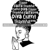 Sister Diva With Words In Hair Praying Faith in BW SVG JPG PNG Vector Clipart Cricut Silhouette Cut Cutting