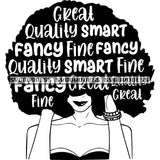 Big Afro With Words In Hair Fancy In BW SVG JPG PNG Vector Clipart Cricut Silhouette Cut Cutting
