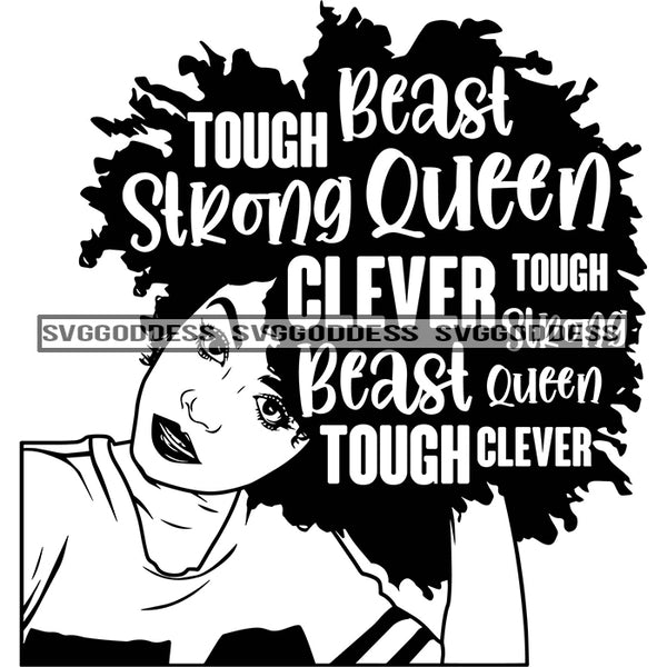 Diva With Words In Hair Tough In BW In A Jersey SVG JPG PNG Vector Clipart Cricut Silhouette Cut Cutting