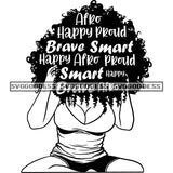 Diva Big Curly Afro With Words In Hair Smart In BW SVG JPG PNG Vector Clipart Cricut Silhouette Cut Cutting
