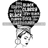 Sister Diva With Words In Hair Classy Headwrap in BW SVG JPG PNG Vector Clipart Cricut Silhouette Cut Cutting