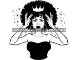 Crowned Black Queen in BW SVG JPG PNG Vector Clipart Cricut Silhouette Cut Cutting