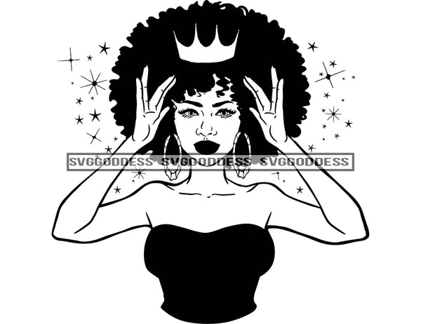 Crowned Black Queen in BW SVG JPG PNG Vector Clipart Cricut Silhouette Cut Cutting