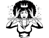 Crowned Black Queen in BW Winking SVG JPG PNG Vector Clipart Cricut Silhouette Cut Cutting