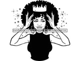 Crowned Black Queen in BW Smiling SVG JPG PNG Vector Clipart Cricut Silhouette Cut Cutting