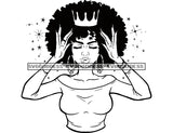 Crowned Black Queen in BW Thinking SVG JPG PNG Vector Clipart Cricut Silhouette Cut Cutting