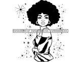 Black Queen in BW Big Afro Striped Dress SVG JPG PNG Vector Clipart Cricut Silhouette Cut Cutting