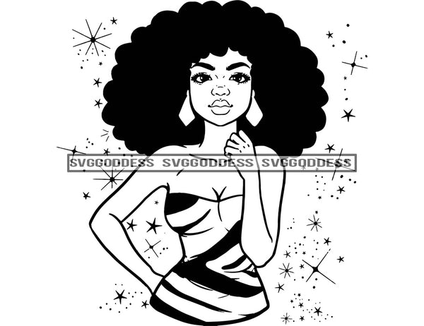 Black Queen in BW Big Afro Striped Dress SVG JPG PNG Vector Clipart Cricut Silhouette Cut Cutting