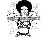 Black Queen in BW Afro In Short Top SVG JPG PNG Vector Clipart Cricut Silhouette Cut Cutting