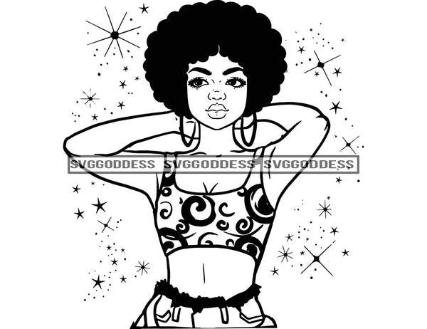 Black Queen in BW Afro In Short Top SVG JPG PNG Vector Clipart Cricut Silhouette Cut Cutting