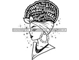 Goddess Black Woman Big Afro Words Of Encouragement In Hair Starred Background in BW SVG JPG PNG Vector Clipart Cricut Silhouette Cut Cutting