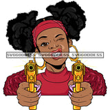 Afro Black Woman With Guns Blazing Afro Puffs Hood Teeth Pink Top Bamboo Earrings  SVG JPG PNG Vector Clipart Cricut Silhouette Cut Cutting