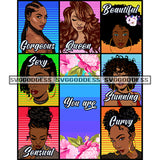 Afro Black Goddess Women 7 Ladies You Are Gorgeous Queen Beautiful Sexy Stunning Sensual Curvy  JPG PNG Vector Clipart Cricut Silhouette Cut Cutting