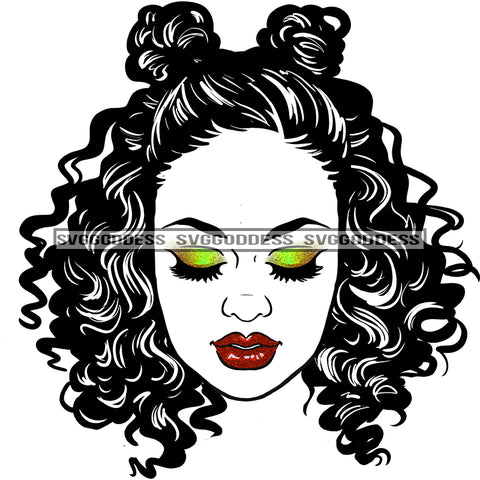 Woman Close Eyes Make Up Glamour Artist Ponytails Puff SVG JPG PNG Vector Clipart Cricut Silhouette Cut Cutting