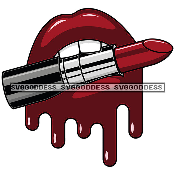 Lipstick Lip Red Lips Teeth Holding Lipstick Dripping SVG JPG PNG Vector Clipart Cricut Silhouette Cut Cutting